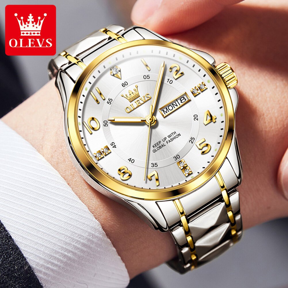 olevs 2910 luxury men women couple watch dual calendar display waterproof stainless steel clock gold diamond couple quartz watch olevs 2910 luxury men women couple watch dual calendar display waterproof stainless steel clock gold diamond couple quartz watch