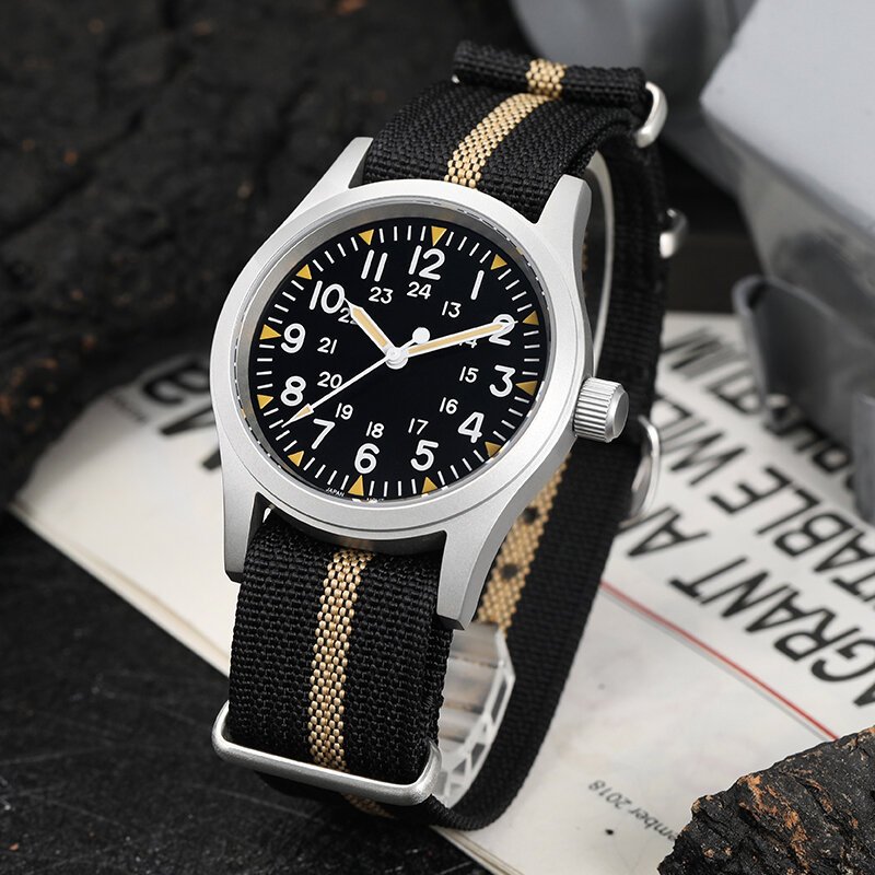 militado ml05 field watch 38mm vh31 sweep quartz movement sapphire crystal 100m water resistant screw down crown men's watches militado ml05 field watch 38mm vh31 sweep quartz movement sapphire crystal 100m water resistant screw down crown men's watches