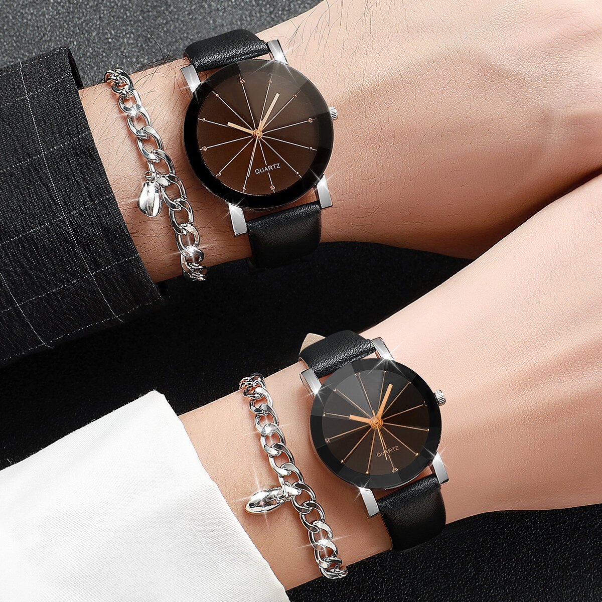 4pcs/set couple's watches fashion rhinestone men women leather band quartz watch magnet heart bracelets set 4pcs/set couple's watches fashion rhinestone men women leather band quartz watch magnet heart bracelets set