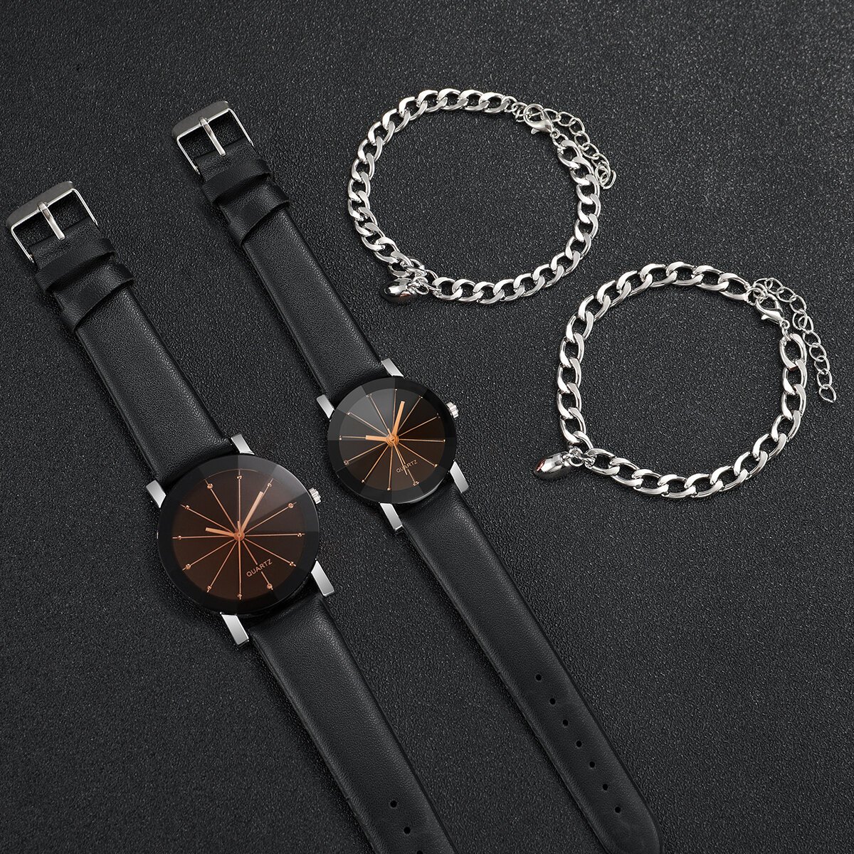 4pcs/set couple's watches fashion rhinestone men women leather band quartz watch magnet heart bracelets set 4pcs/set couple's watches fashion rhinestone men women leather band quartz watch magnet heart bracelets set