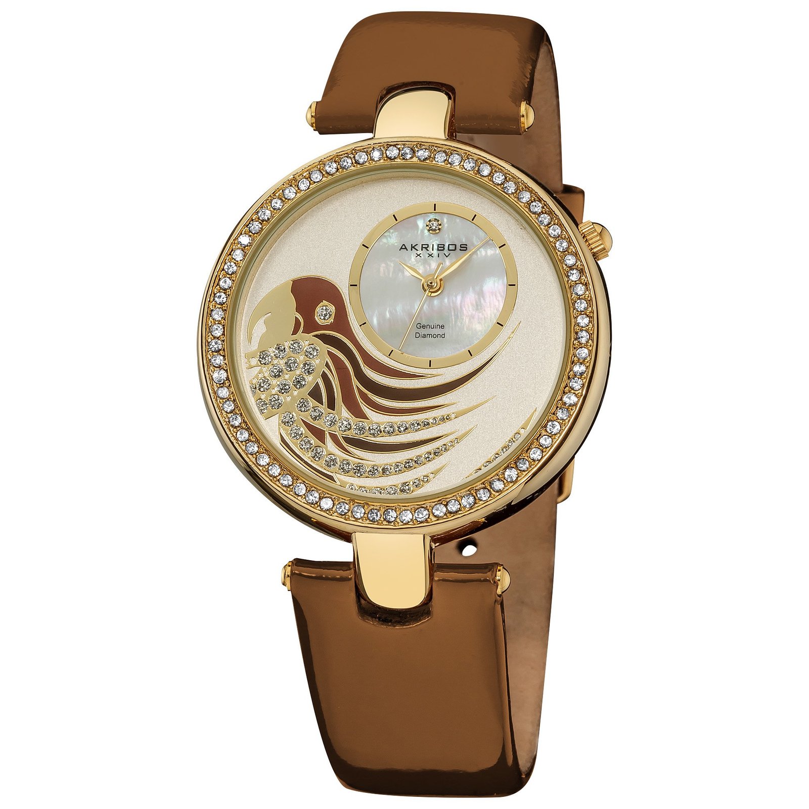 Akribos XXIV AK602BR Women's Watch, Brown Leather Strap