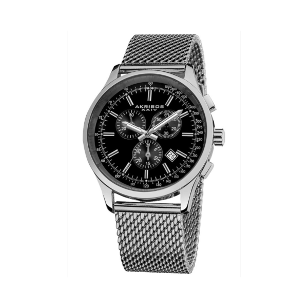 Akribos XXIV AK625SSB Men's Chronograph Watch, Black Dial