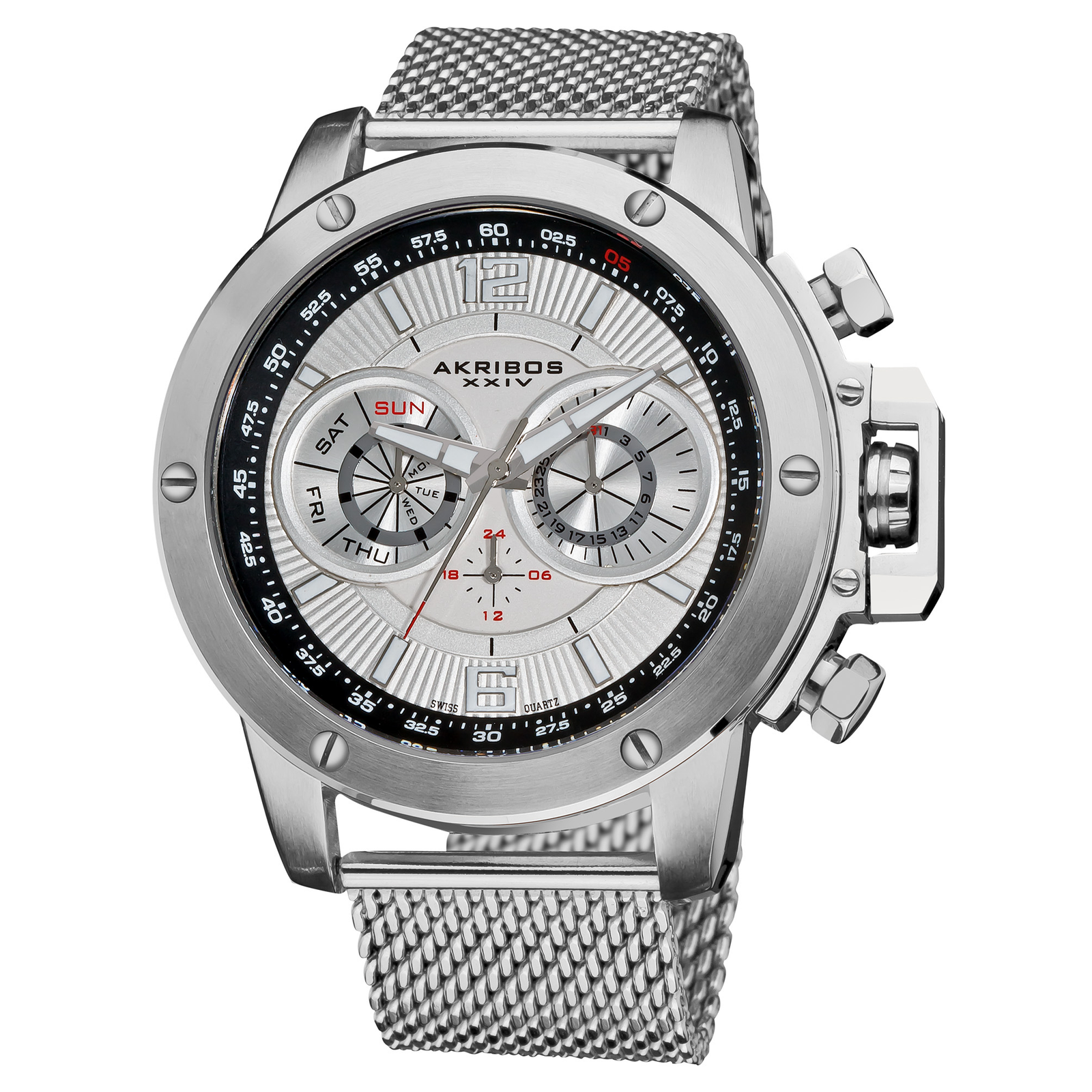 Akribos XXIV Conqueror Men's Multifunction Steel Mesh Watch