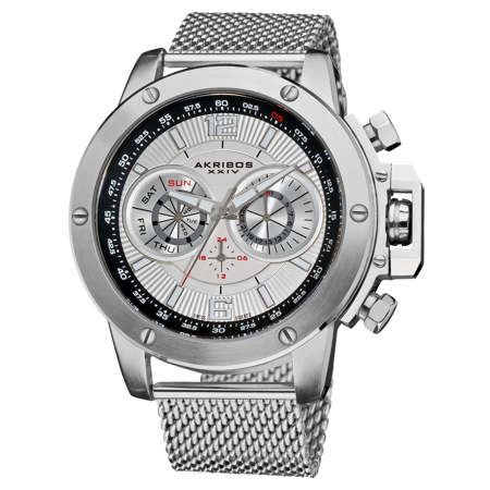 Akribos XXIV Men's AK515SSW Conqueror Mesh Bracelet Multi-Function Watch