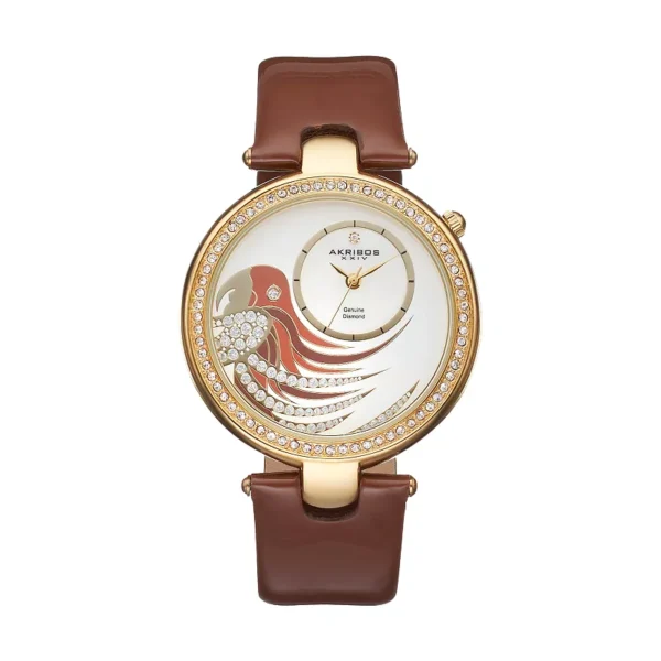 Akribos XXIV Women's AK602BR Lady Diamond Parrot Dial Swiss Quartz Leather Strap Watch