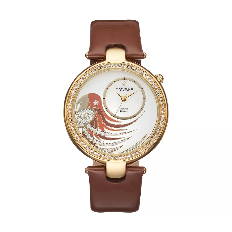 Akribos XXIV Women's AK602BR Lady Diamond Parrot Dial Swiss Quartz Leather Strap Watch