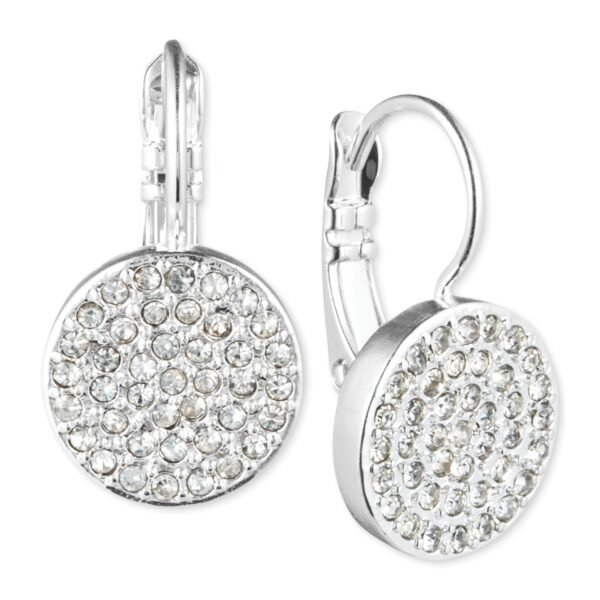 Anne Klein Crystal Pave Disc Drop Earrings, Silver-Tone