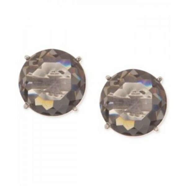 Anne Klein Silver-Tone Faceted Gray Stone Stud Earrings