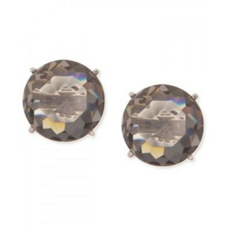 Anne Klein Silver-Tone Faceted Grey Stone Stud Earrings