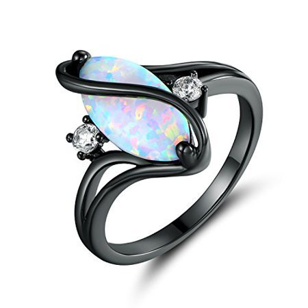 Barzel 18k Black Rhodium Plated Created Fire Opal Ring with Cubic Zirconia Accen