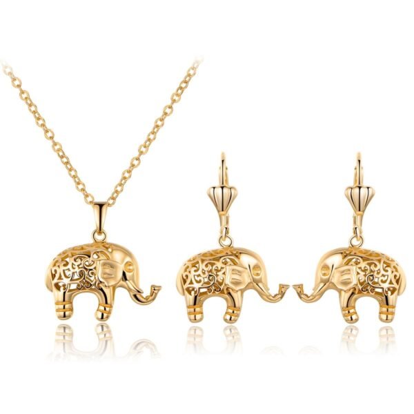 Barzel 18K Gold Plated Filigree Elephant Necklace and Earring Set