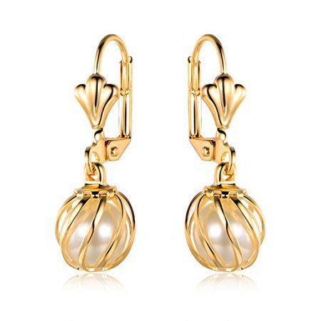 Barzel 18K Gold Plated Pearl Caged Drop Earrings (ER308)