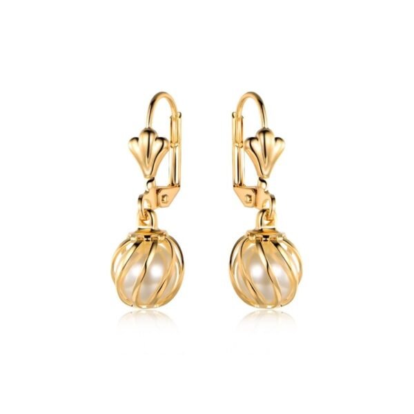 Barzel Caged Pearl Drop Earrings, 18K Gold Plated