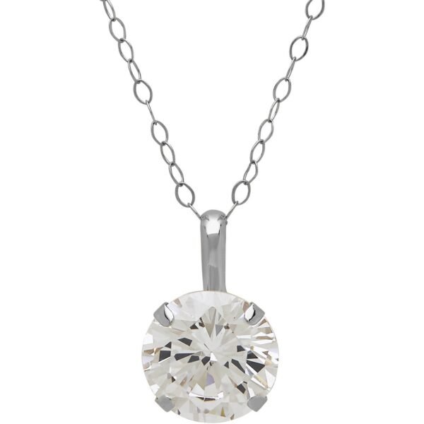 Believe by Brilliance 10kt White Gold CZ Solitaire Pendant, 18-Inch