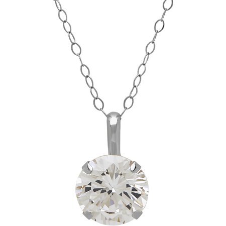 Believe By Brilliance 8mm Round CZ Solitaire 10kt White Gold Pendant, 18