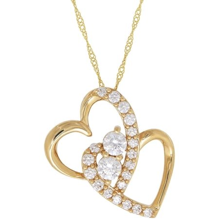 Believe By Brilliance CZ 10kt Yellow Gold Duo-Heart Pendant, 18
