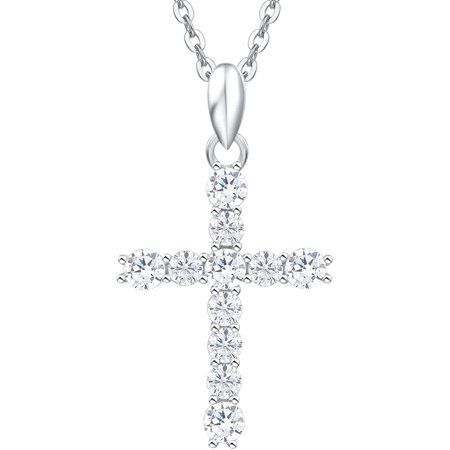 Carleen White Gold Plated Sterling Silver Cubic Zirconia CZ Simulated Diamond Cross Crucifix