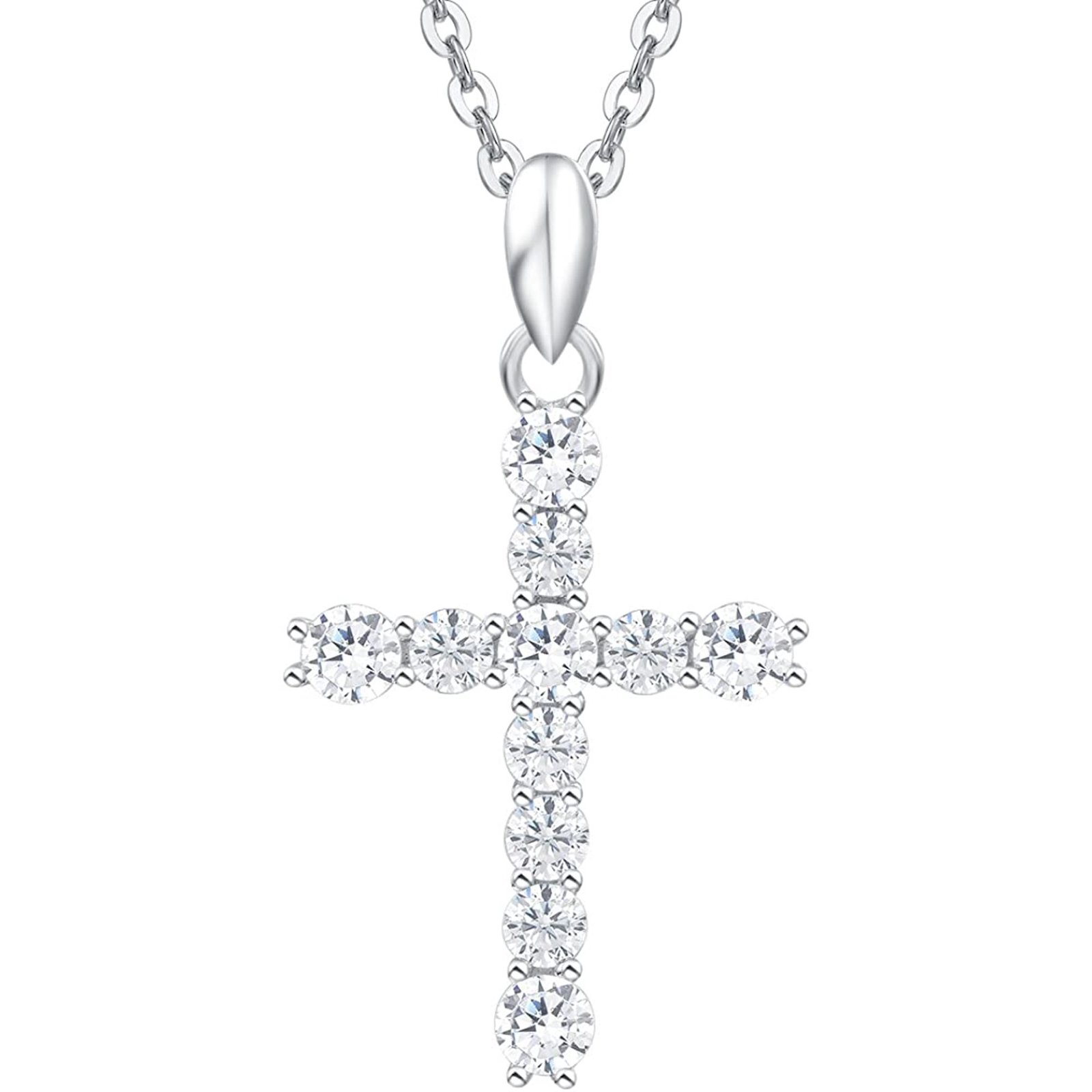 Carleen White Gold Plated Sterling Silver CZ Crucifix Necklace