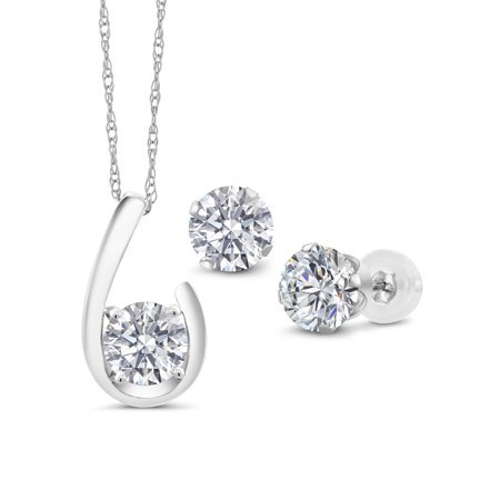 Gem Stone King 10K White Gold Lab Grown Diamond Pendant Earrings Jewelry Set for