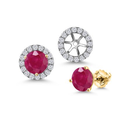 Gem Stone King 14K Two-Tone Gold Red Ruby and Lab Grown Diamond Removable Jacket
