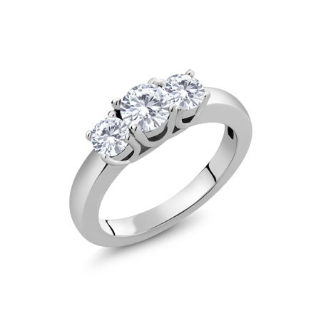 Gem Stone King 925 Sterling Silver Moissanite 3-Stone Wedding Jewelry Bridal Engagement Ring