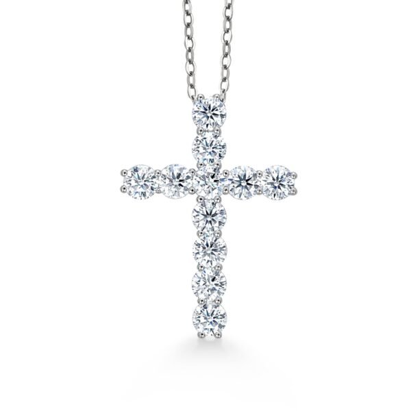 Gem Stone King Moissanite Cross Pendant Necklace, 20-Inch