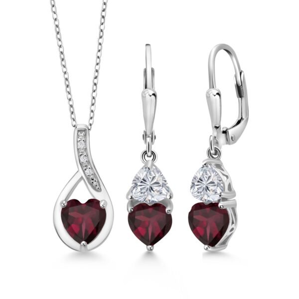 Gem Stone King Sterling Silver Rhodolite Garnet Pendant and Earrings Set