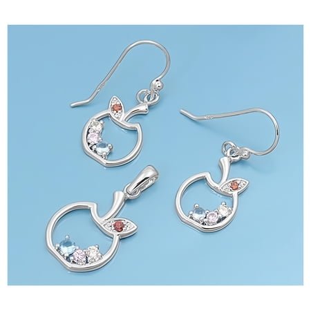 Glitzs Jewels 925 Sterling Silver Pendant and Earrings Jewelry Gift Set for Women (Multi Color