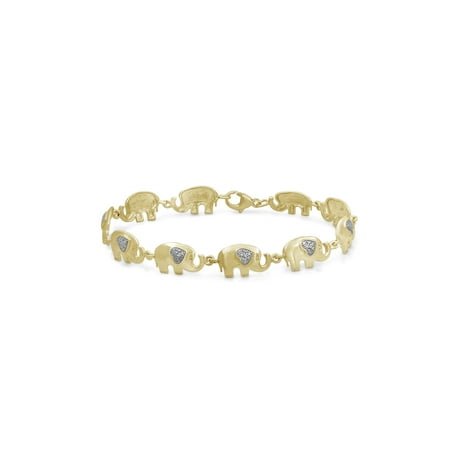 JEWELEXCESS Elephant Bracelet Sterling Silver Bracelet – Genuine White Diamond Bracelet –14k