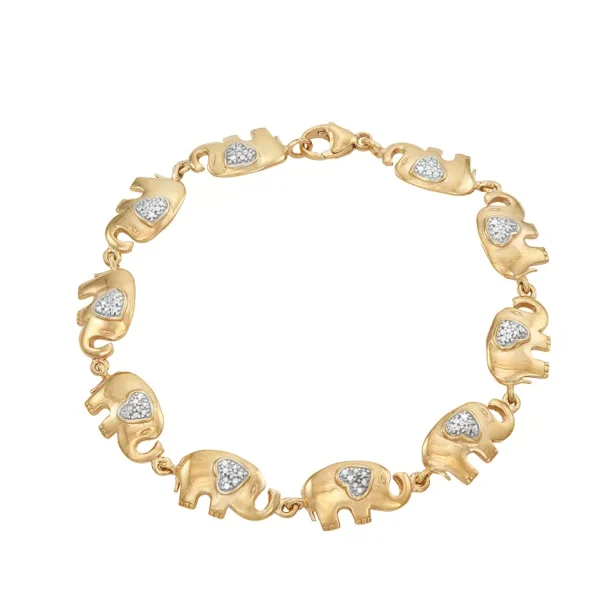 JEWELEXCESS Elephant Bracelet Sterling Silver Bracelet – Genuine White Diamond Bracelet –14k