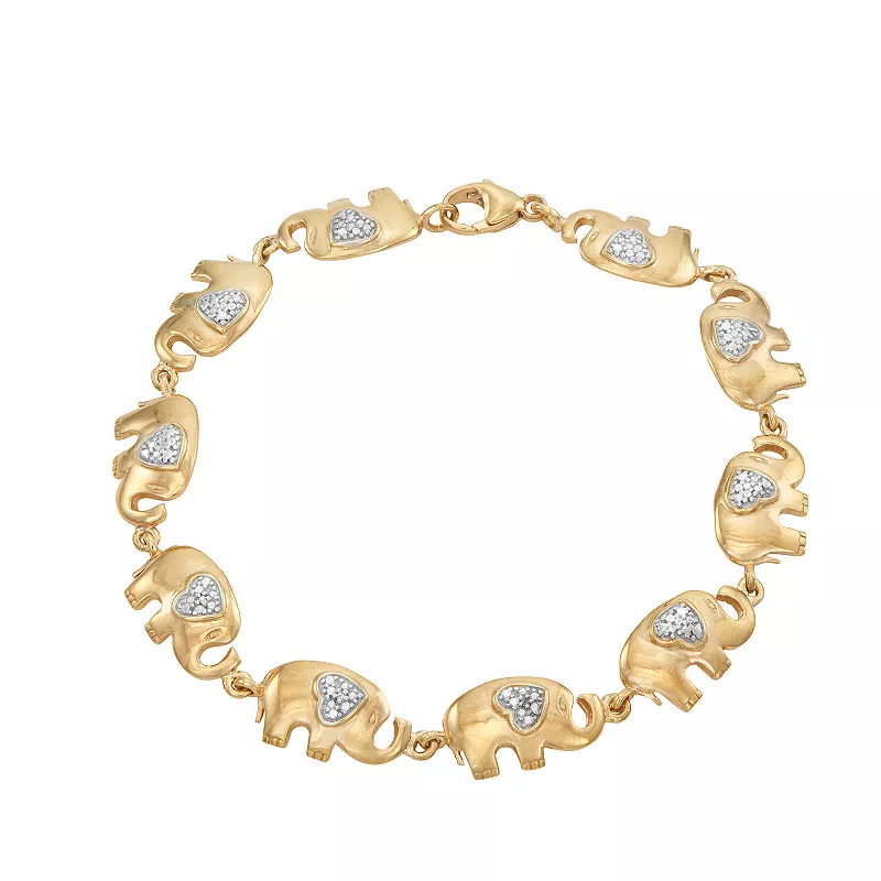 JEWELEXCESS Elephant Bracelet Sterling Silver Bracelet – Genuine White Diamond Bracelet –14k