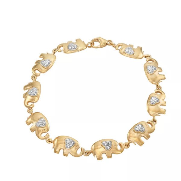 JewelExcess Sterling Silver Elephant Bracelet with White Diamonds