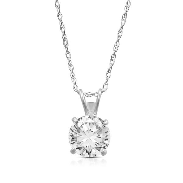 Jewelili 10K White Gold Cubic Zirconia Solitaire Pendant Set