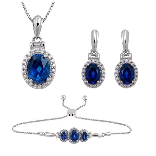 Jewelili Created Ceylon Sapphire Sterling Silver Jewelry Set