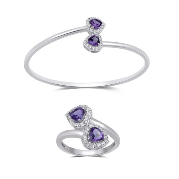 Jewelili Heart Amethyst Sterling Silver 2-Piece Jewelry Set