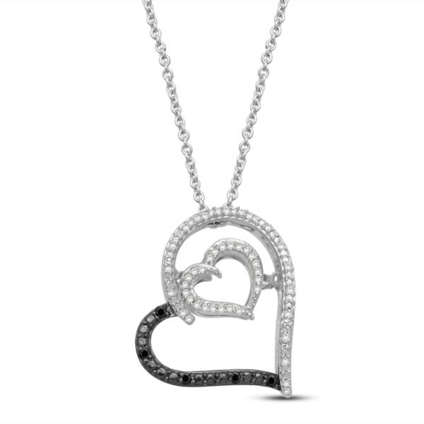 Jewelili Sterling Silver Black and White Diamond Pendant Necklace