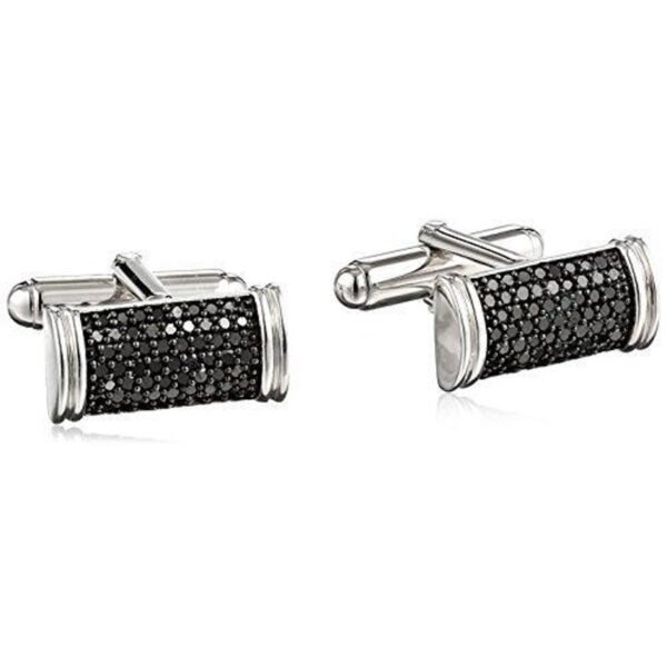 Jewelili Sterling Silver Black Diamond Men's Cuff Links