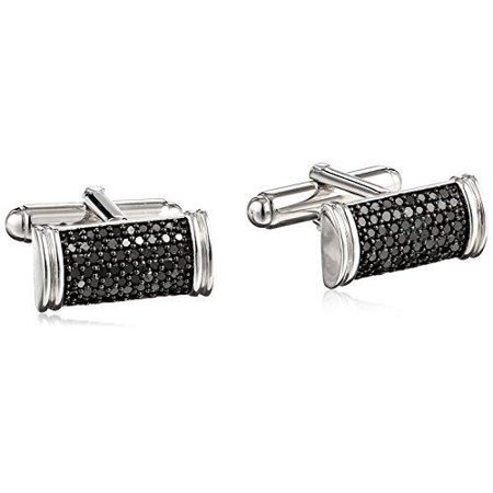 Jewelili Sterling Silver with 1 Cttw Black Diamond Men's Cuff Links best gift for friend