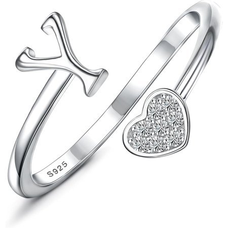 Jstyle 1 pc 925 Sterling Silver Initial Rings for Women 18K Gold Plated Heart Le