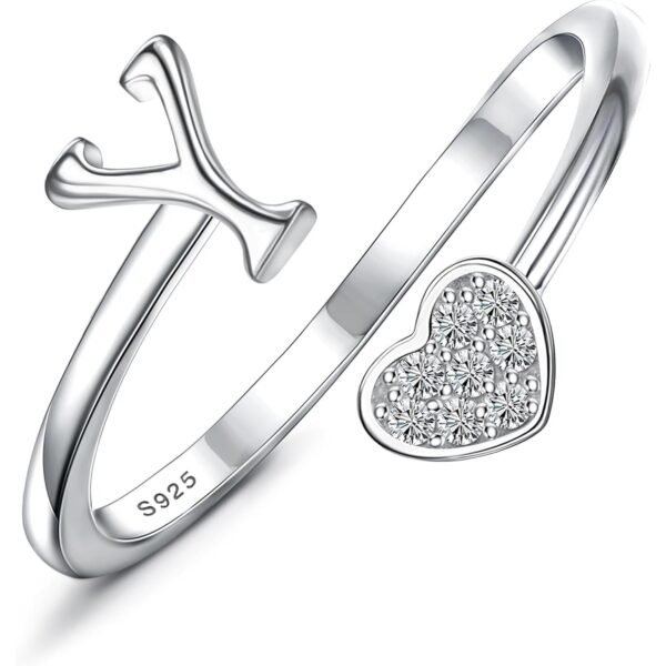 Jstyle Heart Initial Ring in Sterling Silver, 18K Gold Plated