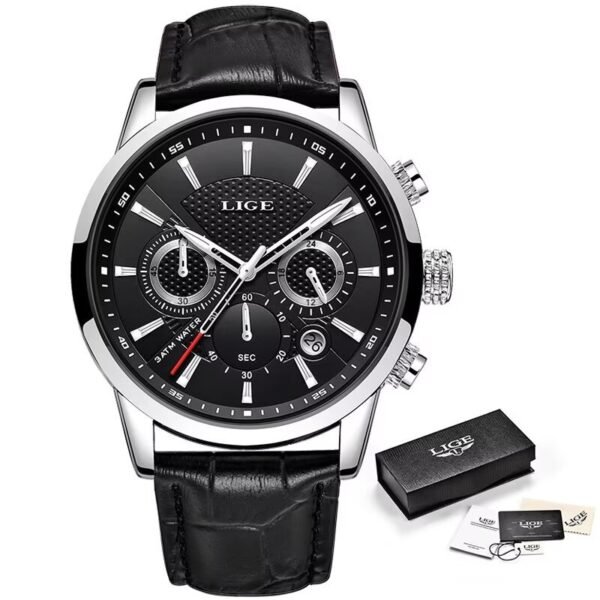 LIGE Men's Chronograph Sport Watch with Leather Strap