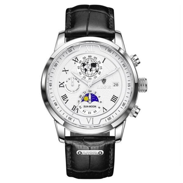 LIGE Men's Quartz Chronograph Watch Silver-Tone Bracelet