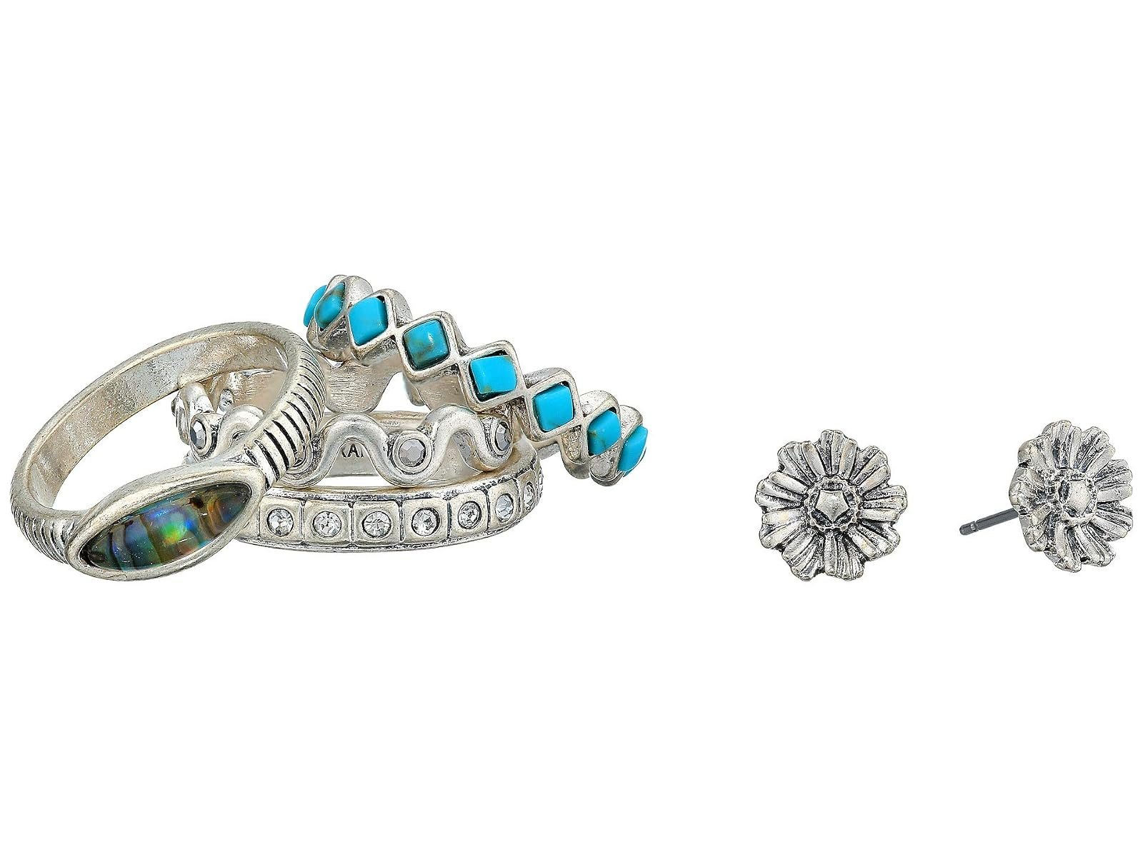 Lucky Brand 5-Piece Crystal Ring and Stud Earring Set, Silver-Tone