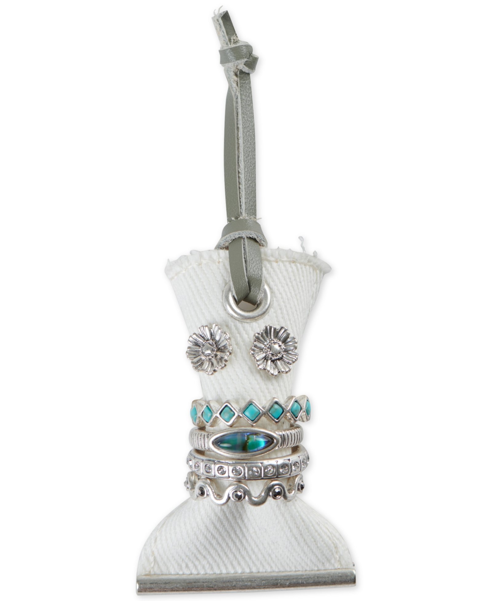 Lucky Brand 5-Piece Crystal Ring and Stud Earring Set, Silver-Tone