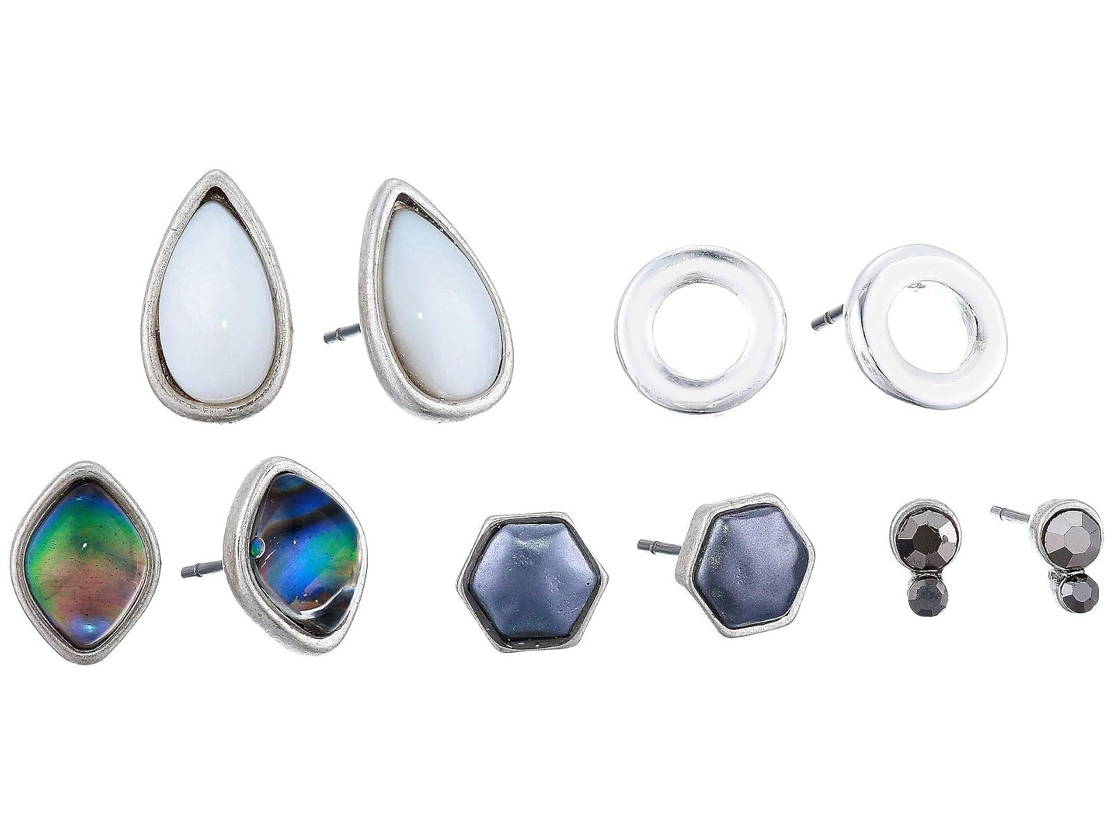 Lucky Brand Geometric Stud Earrings Silver-Tone 5-Piece Set