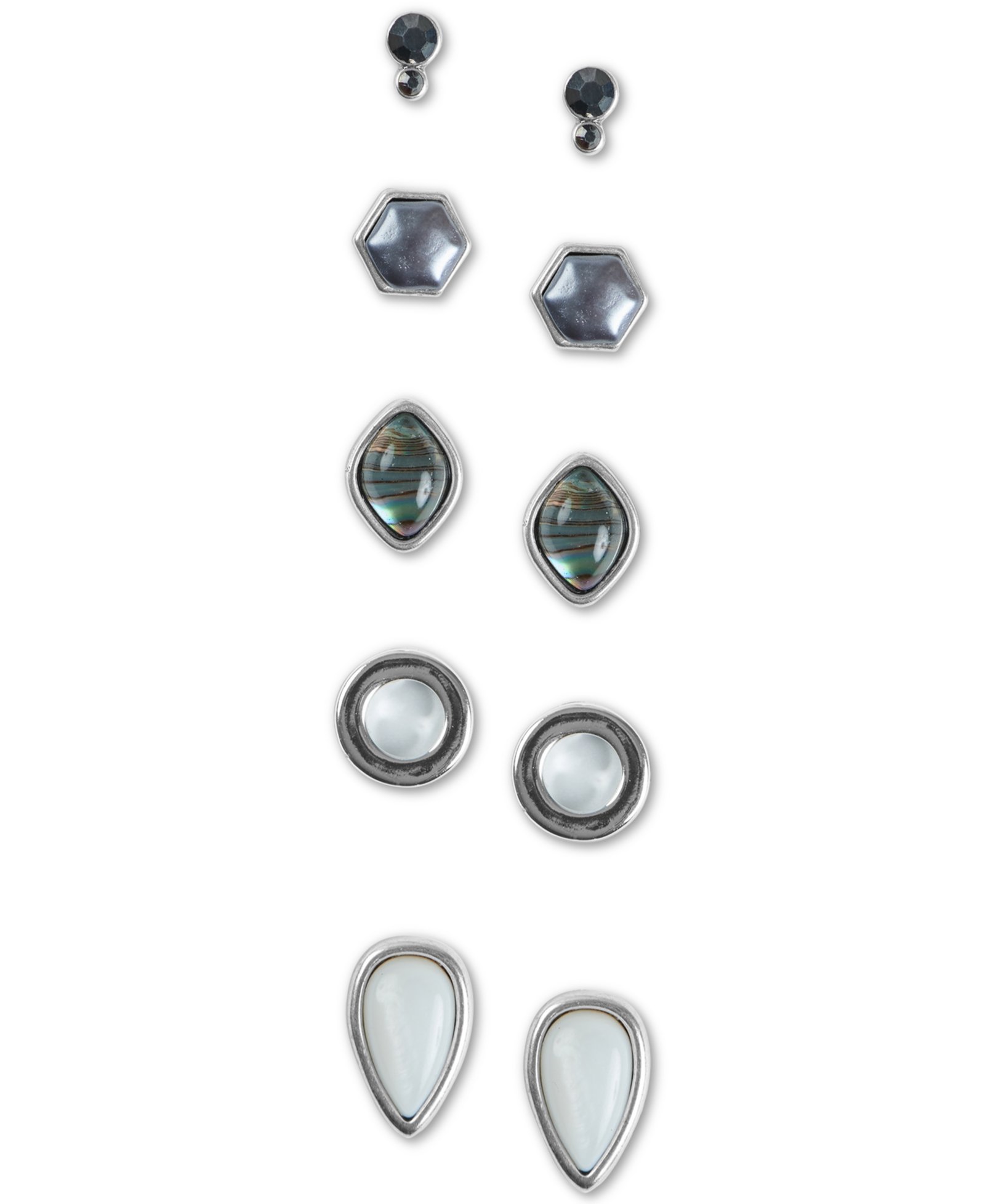 Lucky Brand Geometric Stud Earrings Silver-Tone 5-Piece Set