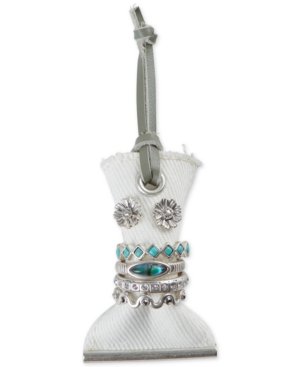 Lucky Brand Silver-Tone 5-Pc. Crystal & Stone Rings & Floral Stud Earrings Set