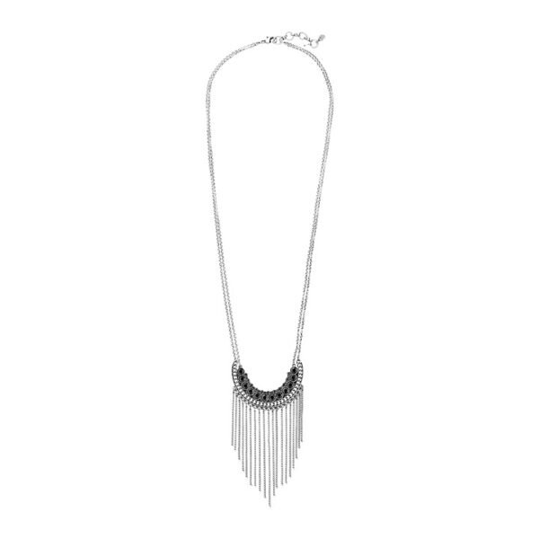 Lucky Brand Silver-Tone Crystal Fringe Bib Necklace