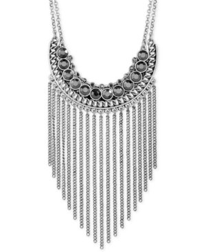 Lucky Brand Silver-Tone Crystal Fringe Bib Necklace