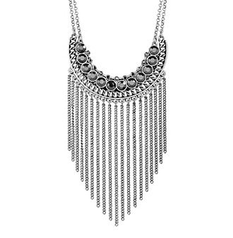 Lucky Brand Silver-Tone Crystal Fringe Bib Necklace